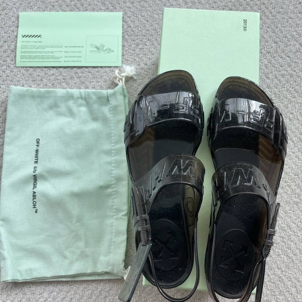 OFF-WHITE Black Jelly Zip-Tie Sandals